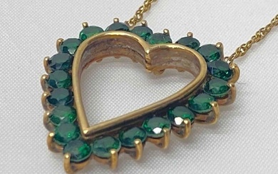 Vintage 14K Gold Emerald Heart Necklace