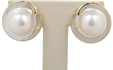 Vintage 14K Yellow Gold Mother Of Pearl Diamond Clip Earrings