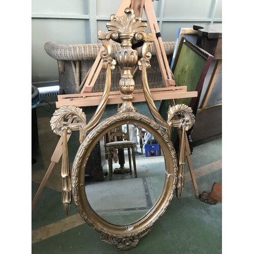 Vintage Carved Light Wood Oval Mirror (107 x 61)