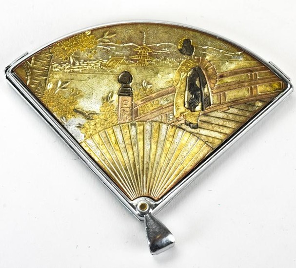 Vintage Japanese Motif Fan Shape Necklace Pendant