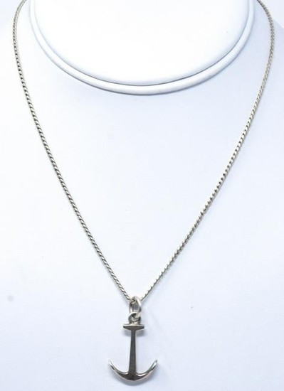 Vintage Sterling Silver Necklace w Anchor Pendant