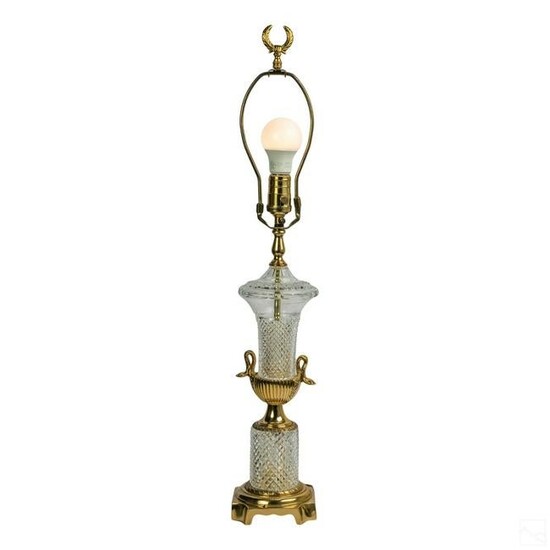 Waterford Style Crystal and Brass Table Lamps PAIR