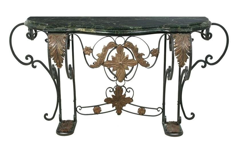 Wrought Iron and Marble-Top Console Table