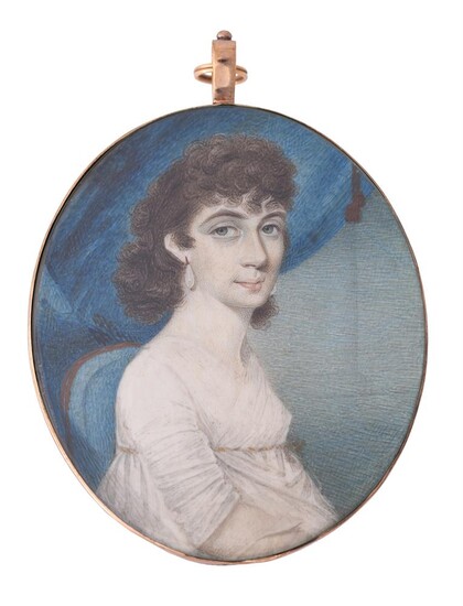 Y W. Thick(e) (British fl.1787-1848), A lady, wearing white dress and pearl drop earrings
