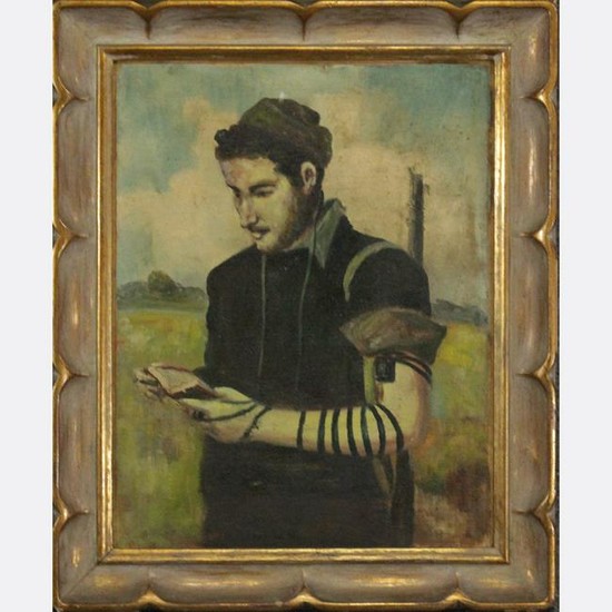 Young Renaissance Man Reading Book Vintage Oil Painting