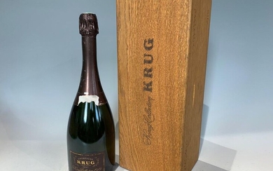 1 Champagne Bottle Krug Collection 1989 - Torn collar, stained cap. Open wooden case
