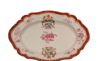 1 Oval dish with coat of arms, pink...