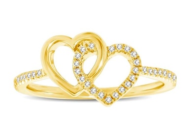 10K Yellow Gold 1/6 Ctw Diamond Double Heart Ring