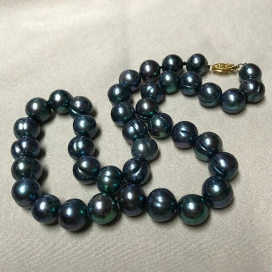 11-12mm Dyed, Flawed, Silver Gray Pearls 18" Necklace