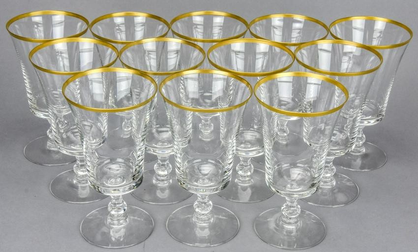 12 Fostoria Gold Rimmed Stem Wine Glasses