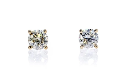 1.22 Ct Round Diamond Earrings - 14 kt. Yellow gold - Earrings Diamond - No Reserve
