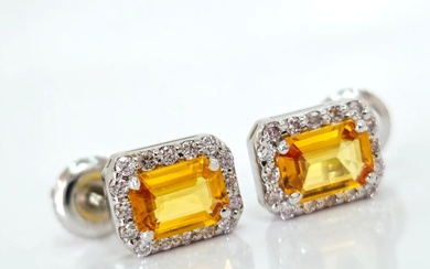 14 kt. White gold - Earrings - 2.00 ct Sapphire - Diamonds