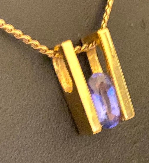 14 kt. Yellow gold - Necklace with pendant Tanzanite