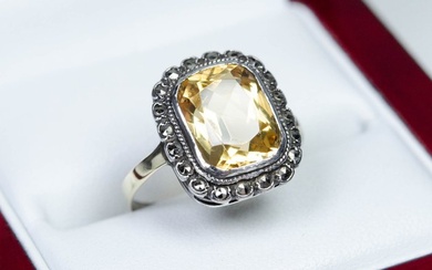 14K Gold/ Silver - Ring - Citrine (tested) - Marcasite