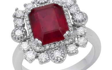 14K White Gold Setting with 4.75ct Ruby and 1.0ct Diamond Ladies Ring