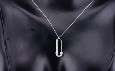 14K White Gold and 0.15ctw Diamond Safety Pin Necklace