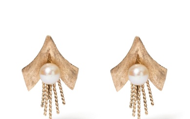 14K YELLOW GOLD PEARL EARRINGS, 2.40 dwt., .00ct.TW ROUND PEARL...