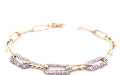 14KT GOLD PAPERCLIP WITH THREE DIAMOND LINK BRACELET