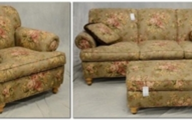 Ethan Allen upholstered sofa, lounge chair , & ottoman
