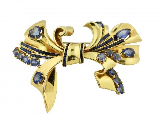 18 Karat Two-Color Gold and Sapphire Brooch, Sabbadini