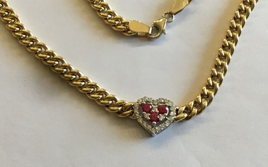 18 kt. Bicolour - Necklace with pendant Rubies - Diamonds