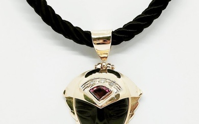 18 kt. Gold, Yellow gold - Necklace with pendant, Pendant - 0.15 ct Diamond - Tourmalines, onyx