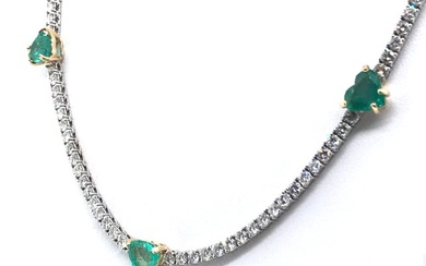18 kt. White gold - Necklace - 3.45 ct Emerald - Diamonds