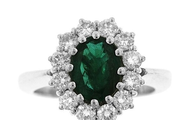 18 kt. White gold - Ring - 1.36 ct Emerald - Diamonds