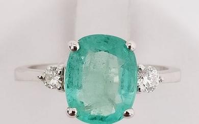 18 kt. White gold - Ring - 2.19 ct Emerald - Diamond