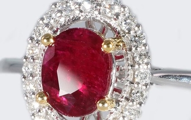18 kt. White gold - Ring GIA Certified Natural Red Ruby - VS Diamonds - Low Reserve Price