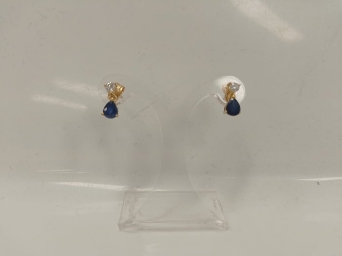 18 kt. Yellow gold - Earrings - 0.16 ct Diamond - Sapphires
