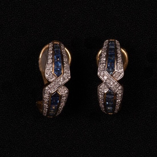 18 kt. Yellow gold - Earrings - 0.90 ct Sapphire - Diamond