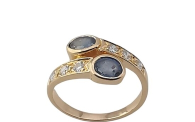 18 kt. Yellow gold - Ring Sapphires - Diamonds