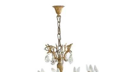 18 lights chandelier in gilded bronze and glass bowls Italy mid 20th century