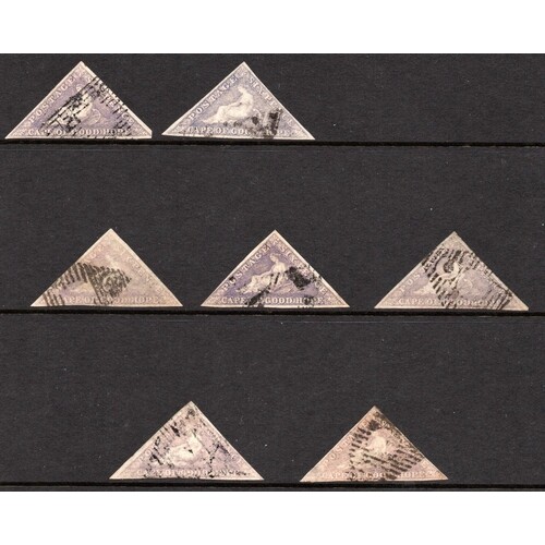 1855-63 6d PALE ROSE-LILAC, seven three margined used exampl...