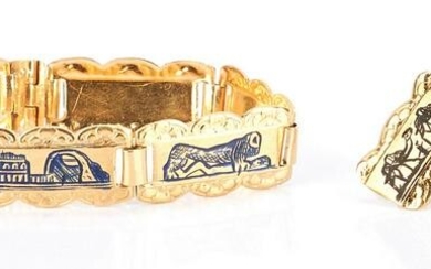 18K Gold Egyptian Tile Bracelet and Earrings