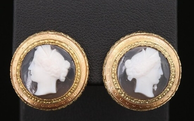 18K Sardonyx Cameo Button Earrings
