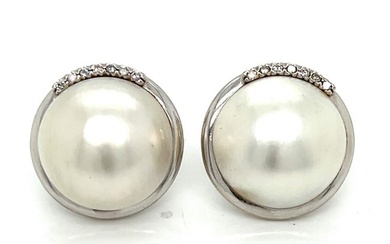 18K White Gold Mabe Pearl & Diamond Earrings