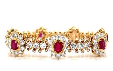 18K Yellow Gold Diamond and Ruby Bracelet