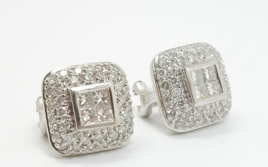 18k White Gold Diamond 1 ctw Square Earrings