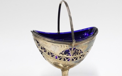 18th century Irish silver swing handled basket with worn Du...
