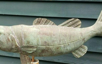 1950 bass fish weathervane nice patina full bodied 31"