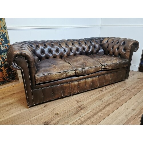1950s hand died cigar leather deep buttoned chesterfield rai...