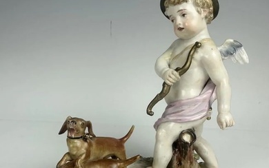 19TH C. MEISSEN GROUP BOY AND DOGS