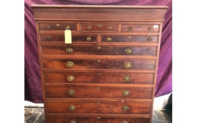 19TH CENTURY BANK OF 11 GRADUATED DRAWERS IN FLAME MAHOGANY ...
