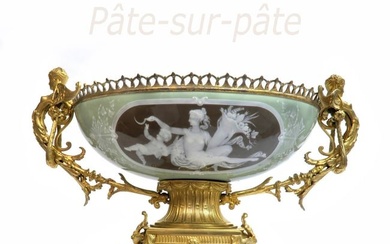 19th C. Green Pate Sur Pate & Gilt Bronze Centerpiece