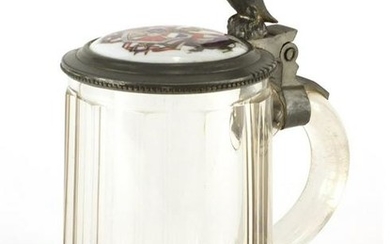 19th century cut glass stein with pewter lid, housing