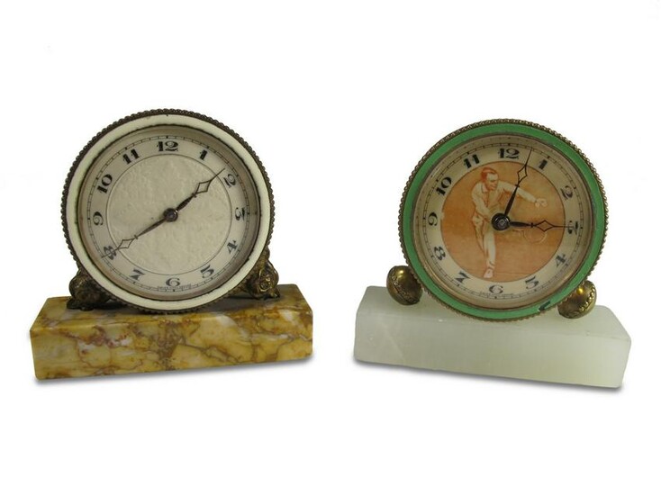 2 Antique Swiss small clocks with a marble base