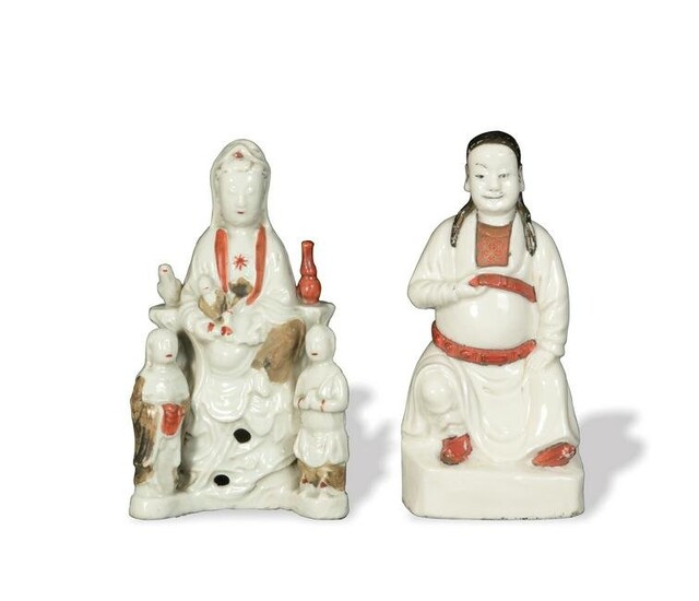 2 Chinese Famille Rose Statues, Early Qing