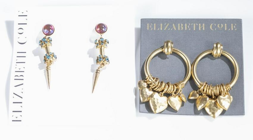 2 Elizabeth Cole, drop earrings.